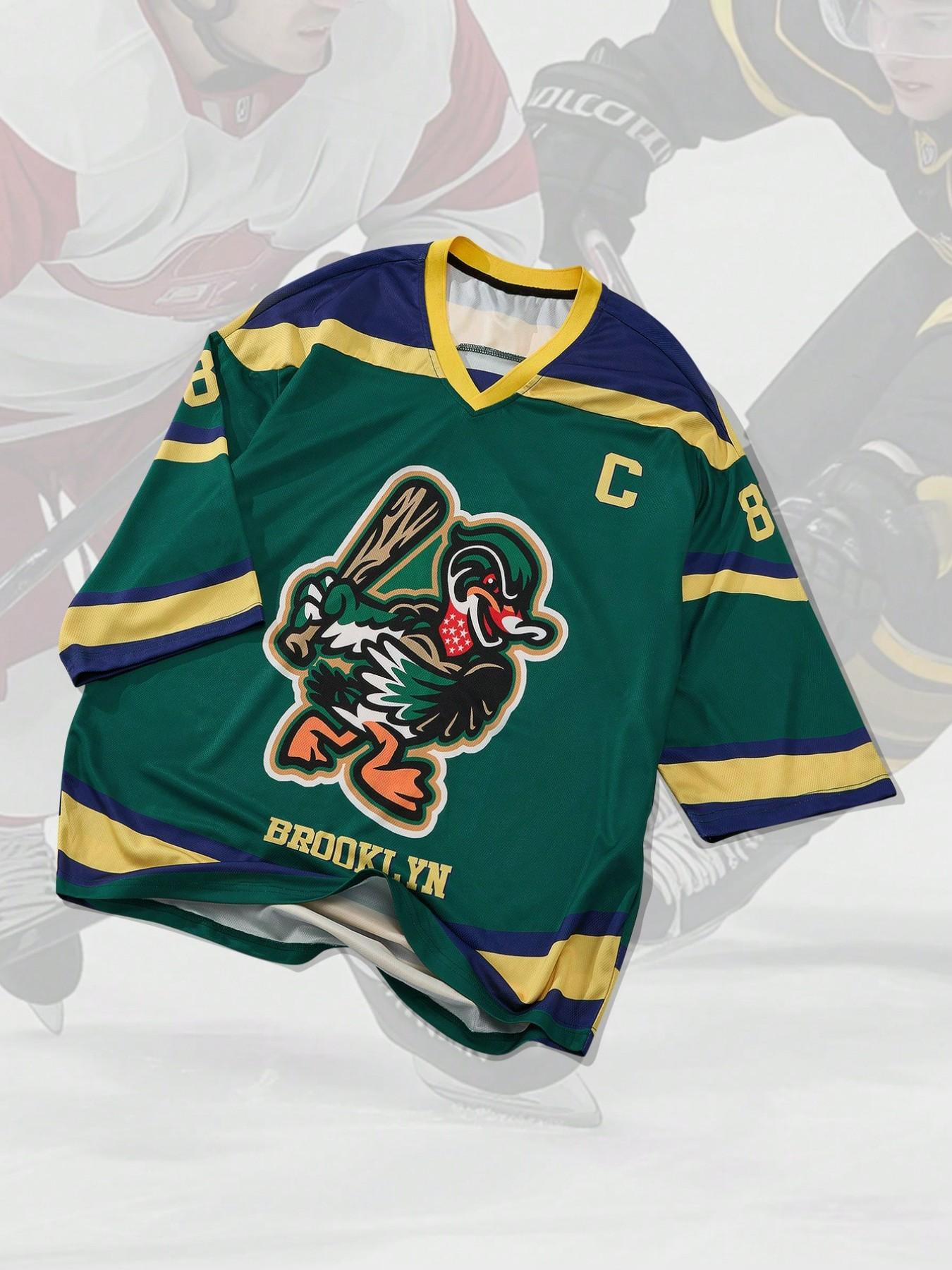 1pc Men's Vintage Blokecore Graphic Tee Brooklyn Letter Print Smooth Polyester Fabric Loose Fit Baggy Jersey Top for Summer Street Style