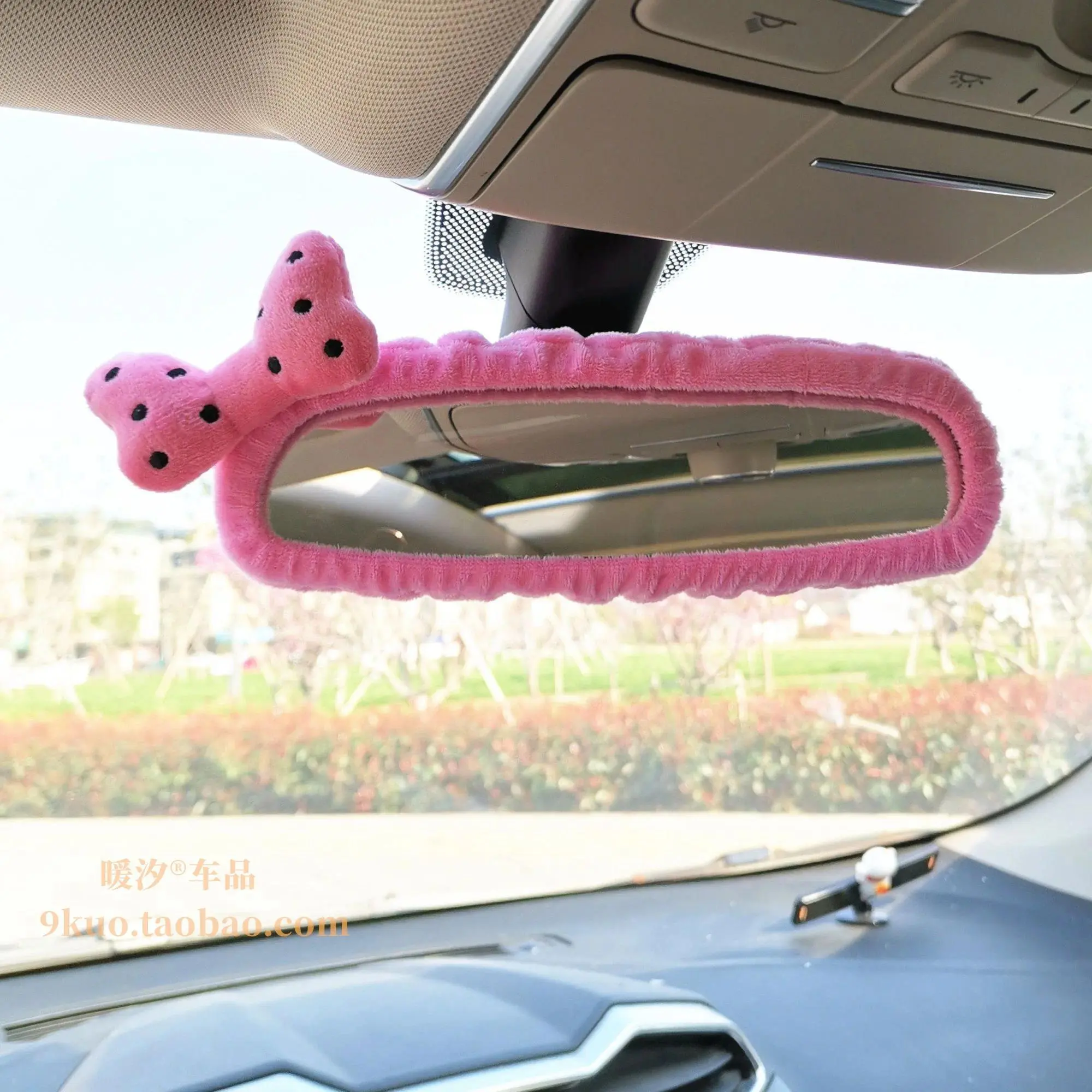 Car Rearview Mirror Cover Cute Car Interior Cartoon Bowknot Car Reversing Mirror Cover Decoration