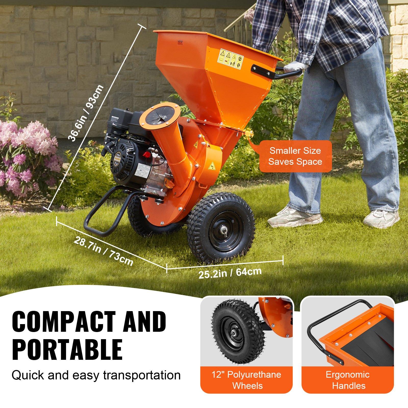 VEVOR Wood Chipper Shredder Mulcher, 7HP Heavy Duty Gas Powered Engine, 3 Max Diameter 212cc 4.1 kW, 4-Stroke 3-in-1 Woodchipper, Fast Chipping Chopping for Forestry, Gardens, EPA Certified