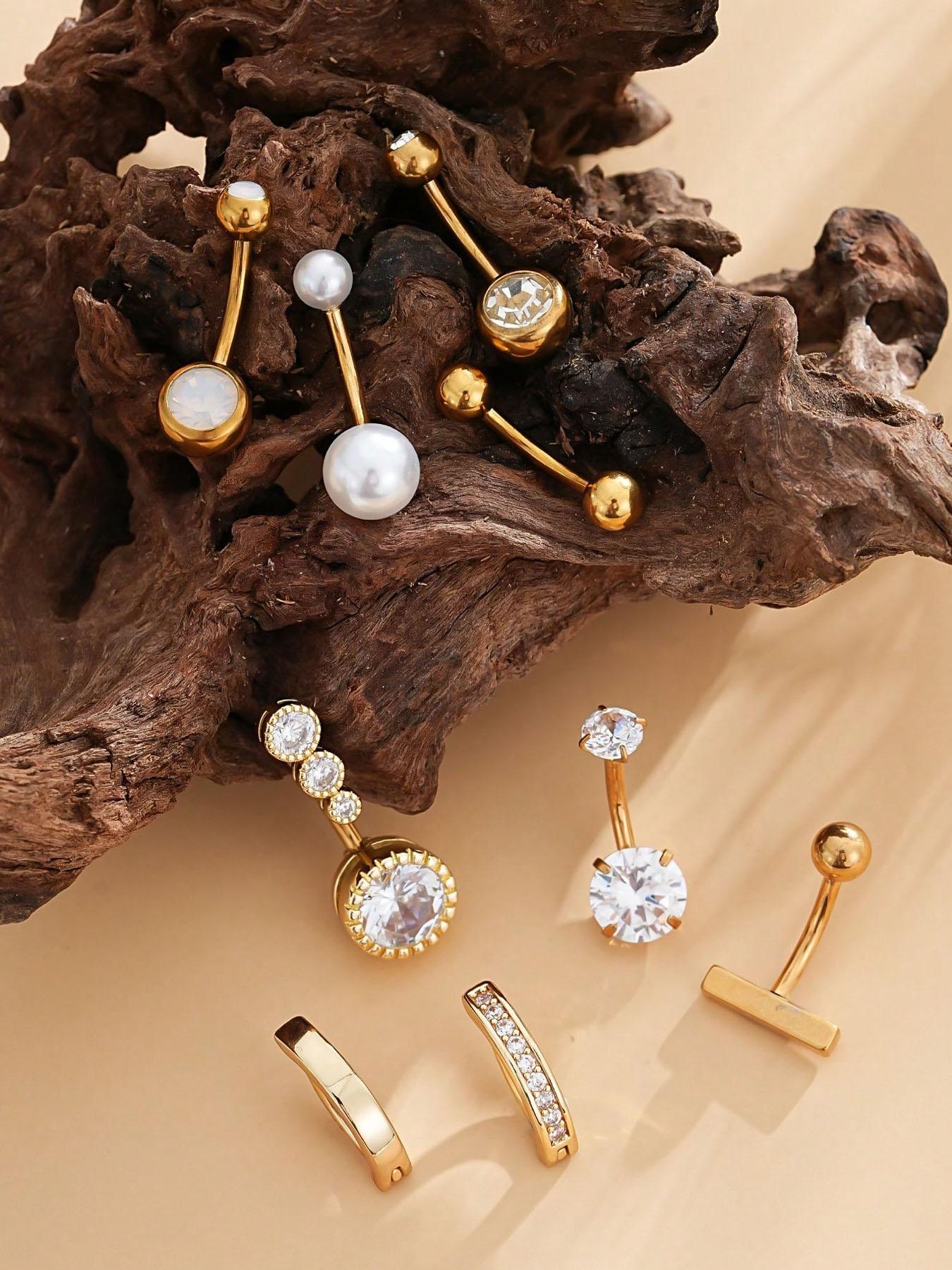 Stainless Steel Butterfly & Crescent Shaped Belly Button Rings Set, Sexy Short Style Piercing Jewelry For Daily Wear, Body Piercing Kit