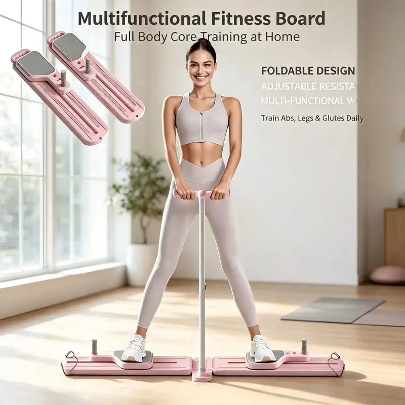 Pilates Board,2-in-1 Mini Pilates Reformer Set, Multifunctional Portable Home Workout Board with 10+ Free Combination Exercise Modes