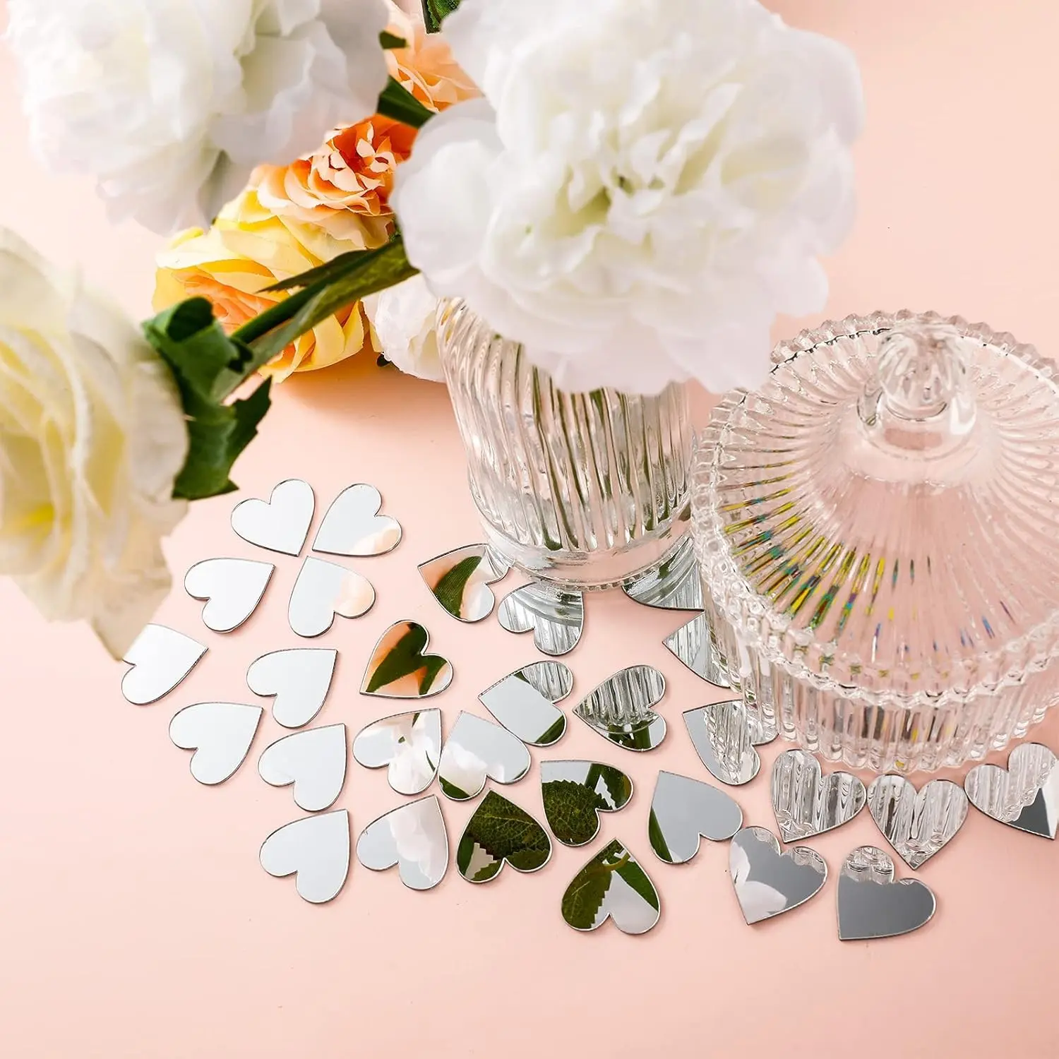 30pcs Acrylic Heart-Shaped Mini Mirrors, 0.78 Inch, Wall/table Decor, Kitchen/room Decoration, Travel Accessories, Home Crafts