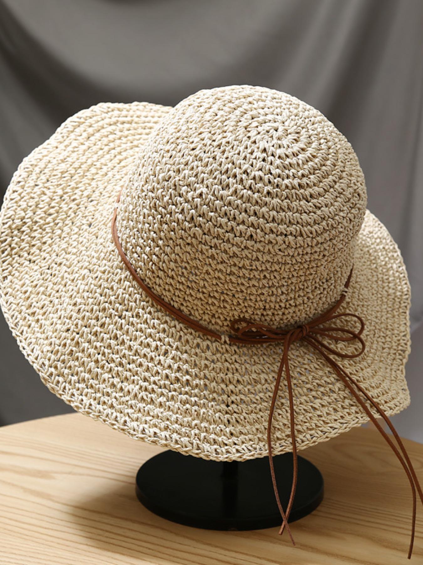 Unisex Handmade Crochet Sun Hat, UV Protection Hollow Out Straw Hat, Boho Style Beach Fishing Cap, Spring Summer Daily Wear