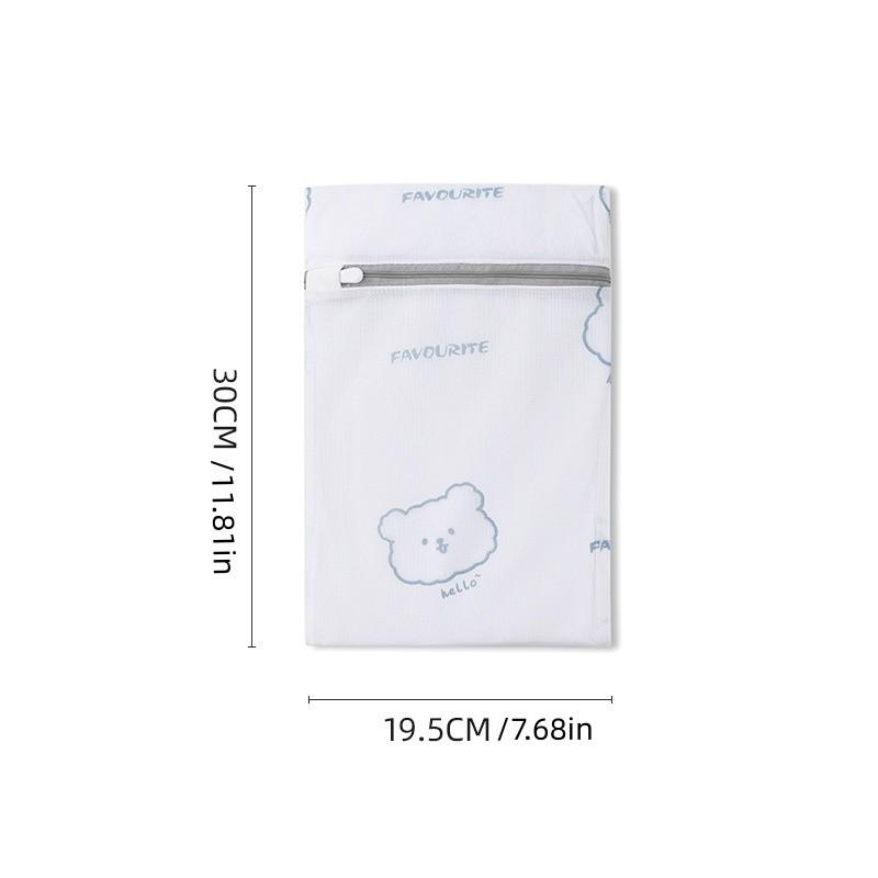 Cute Bear Print Mesh Laundry Bag with Zipper, Durable Fabric, Fine Wash Storage Bag, Suitable for Underwear, Outerwear, Clothes, Socks