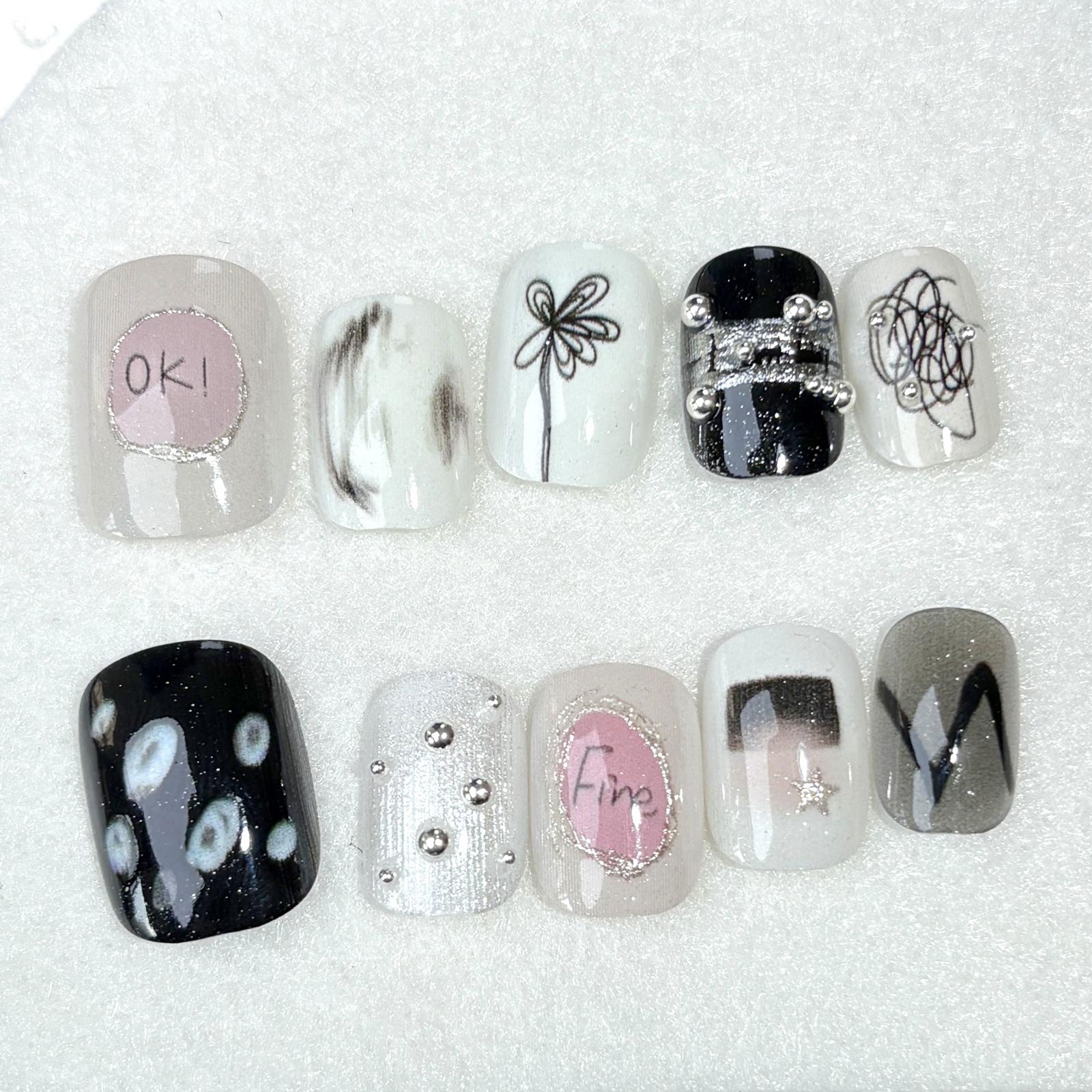 Luxury Nail Freedom! Edgy Graffiti Exquisite Hand-Painted OK!Fine Press On Fake Nails, Get Baddie Nails In 5 Mins, No Salon Needed