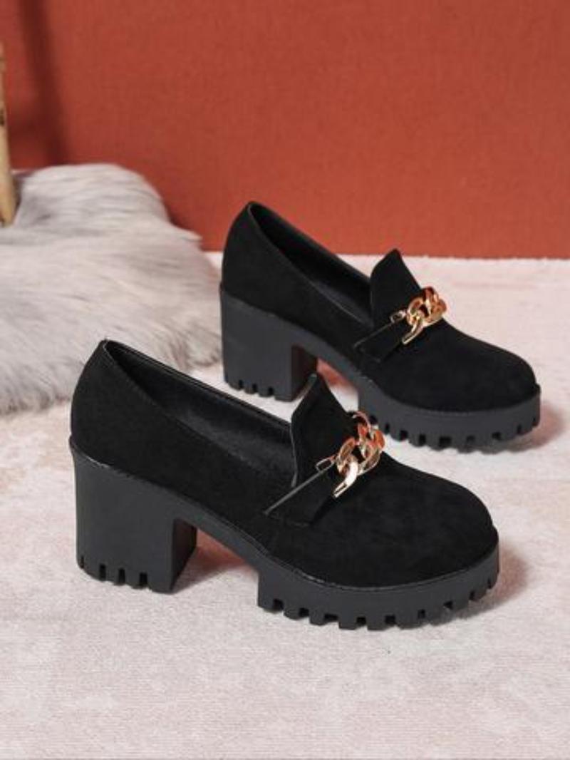 Women's Fashion Elegant Classic High Heels, Metal Decor Faux Fur Design, Stage Style Thick Sole Punk Shoes, All Season Wedding Comfortable Wear