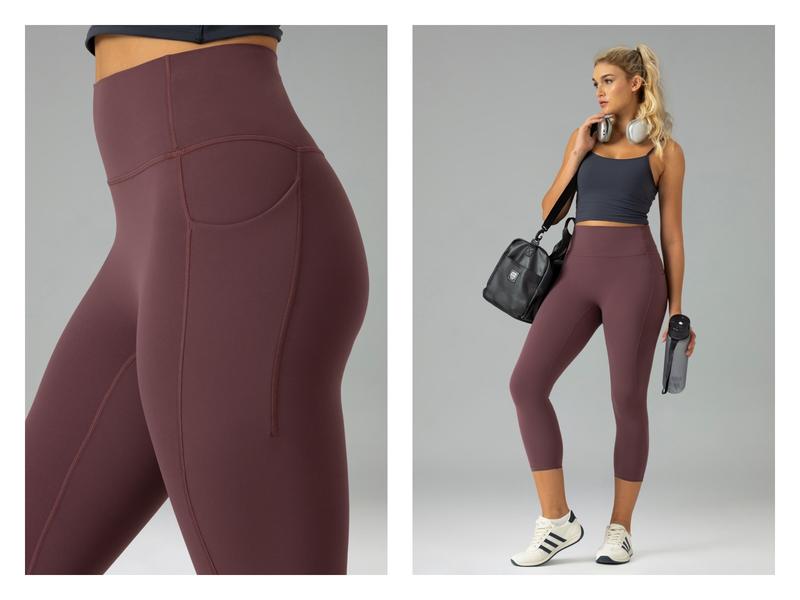 Colorfulkoala Women's No Front Seam Yoga Capri 21" with Side Pocket Dreamlux High-Waisted Tummy Control Workout Leggings  Petite Length