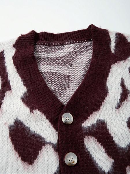 Men's Fall Winter Casual Loose Fit V Neck Button Front Knit Cardigans Sweater Coat, Soft Plush Colorblock Street Style Outerwear for Leisure Outings