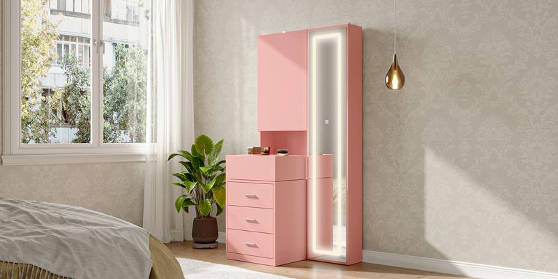 FUFU&GAGA Makeup Vanity Desk with Mirror and 3-Colors Lights, Dressing Table with 3 Drawers and Door Sliding Tabletop FUFU&GAGA Makeup Vanity Desk with Mirror and 3-Colors Lights, Dressing Table with 3 Drawers and Door Sliding Tabletop