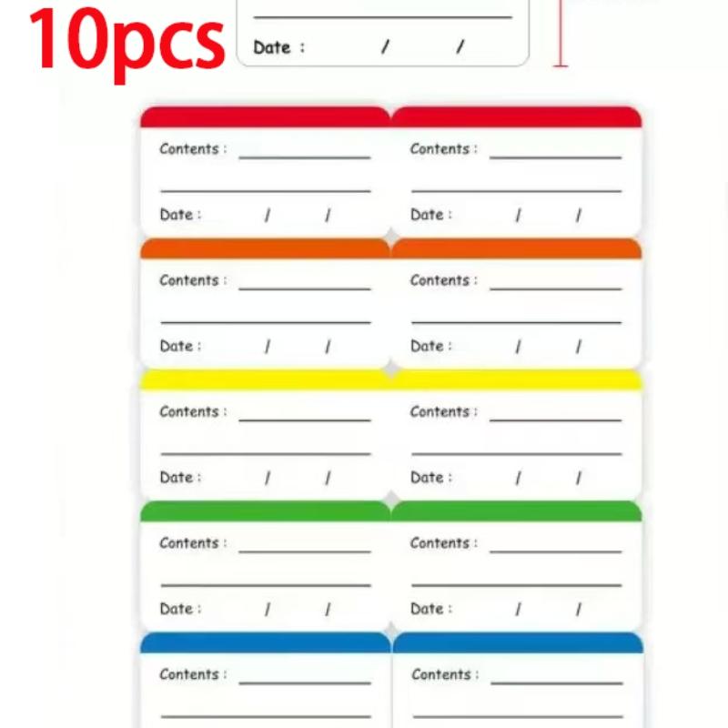 10 waterproof and detachable frozen food labels, easy to tear off date and content markings, durable and portable food storage labels, suitable for homes and restaurants, colorful refrigerator labels, food storage label stickers, stickers for food contain