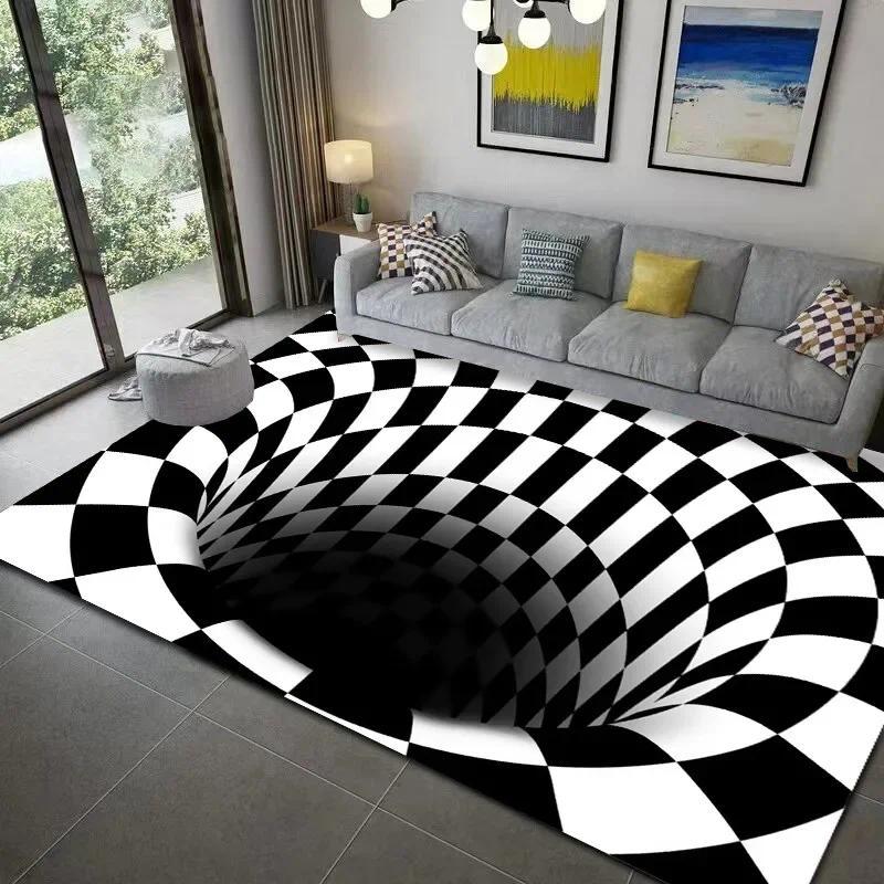 2D Vortex Skull Checkerboard Flannel Area Rug - 2D Illusion Red Eyes Skeleton Print Soft Mat for Living Room, Non-Slip Gothic Home Decor #2DSkullRug #CheckerboardVortexMat #GothicHomeDecor #2DIllusionCarpet #NonSlipFlannelRug
