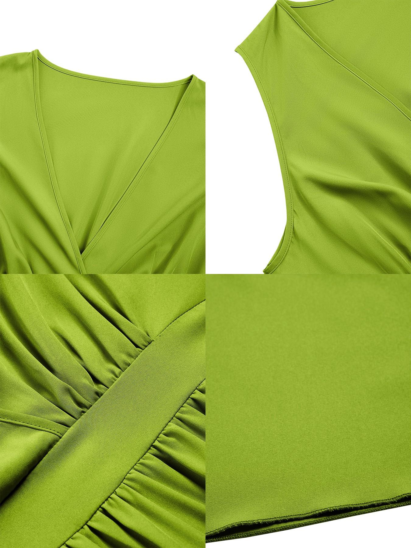 Plus Size Women's Elegant Sexy Casual Sleeveless High Waist A-Line Dress, Spring Summer Plain Color Plus Size V Neck Fitted Dress Womenswear