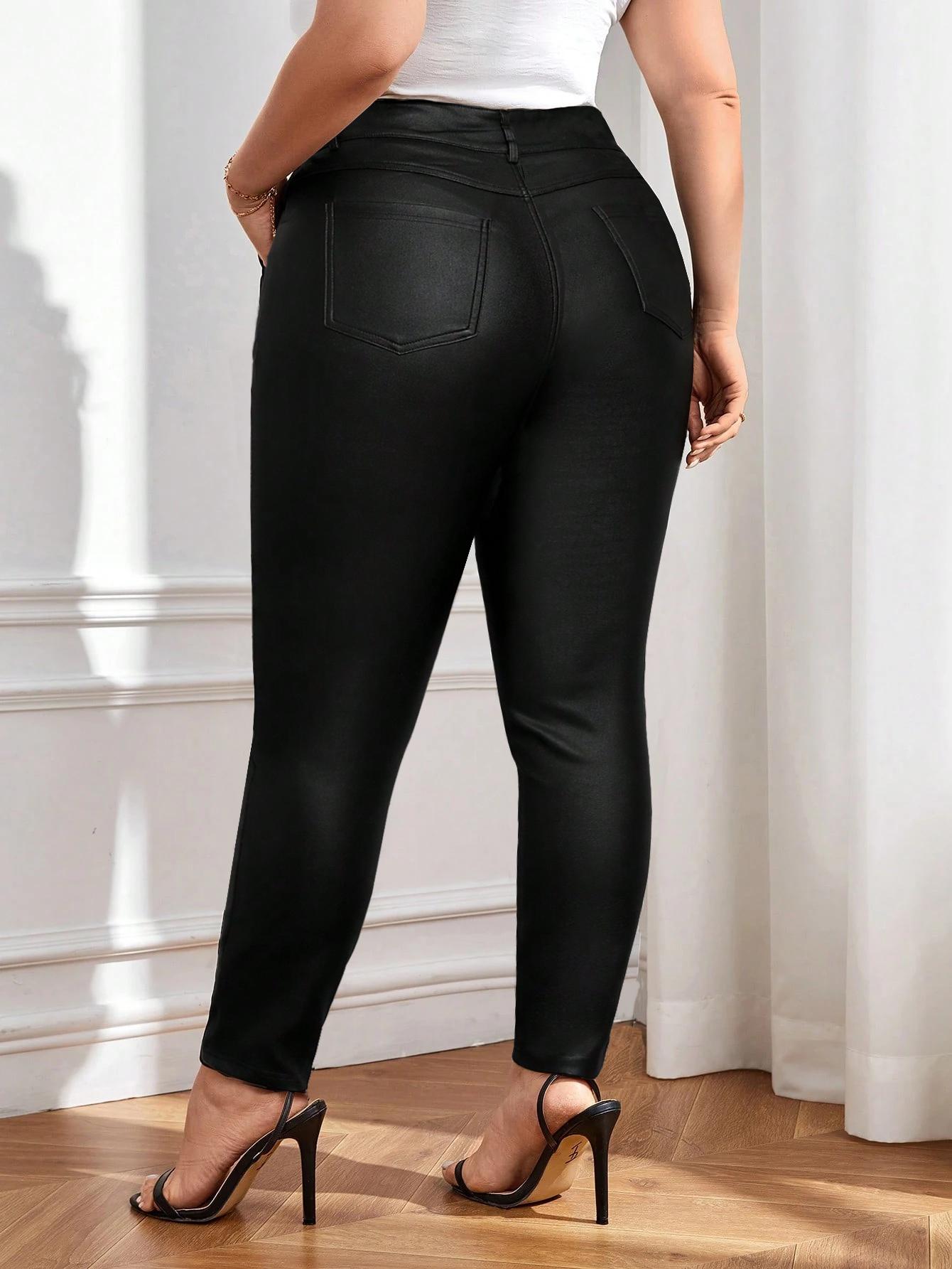 Plus Size Coated Tight-Fitting Pants, Comfortable High Waist Leggings, Stylish Women's Casual Wear, Perfect for Daily Use, Skinny