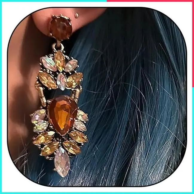 Vintage Rhinestone Chandelier Drop Earrings for Women Fancy Crystal Cluster Statement Earrings Colorful Champagne Bridal Wedding Prom Jewelry