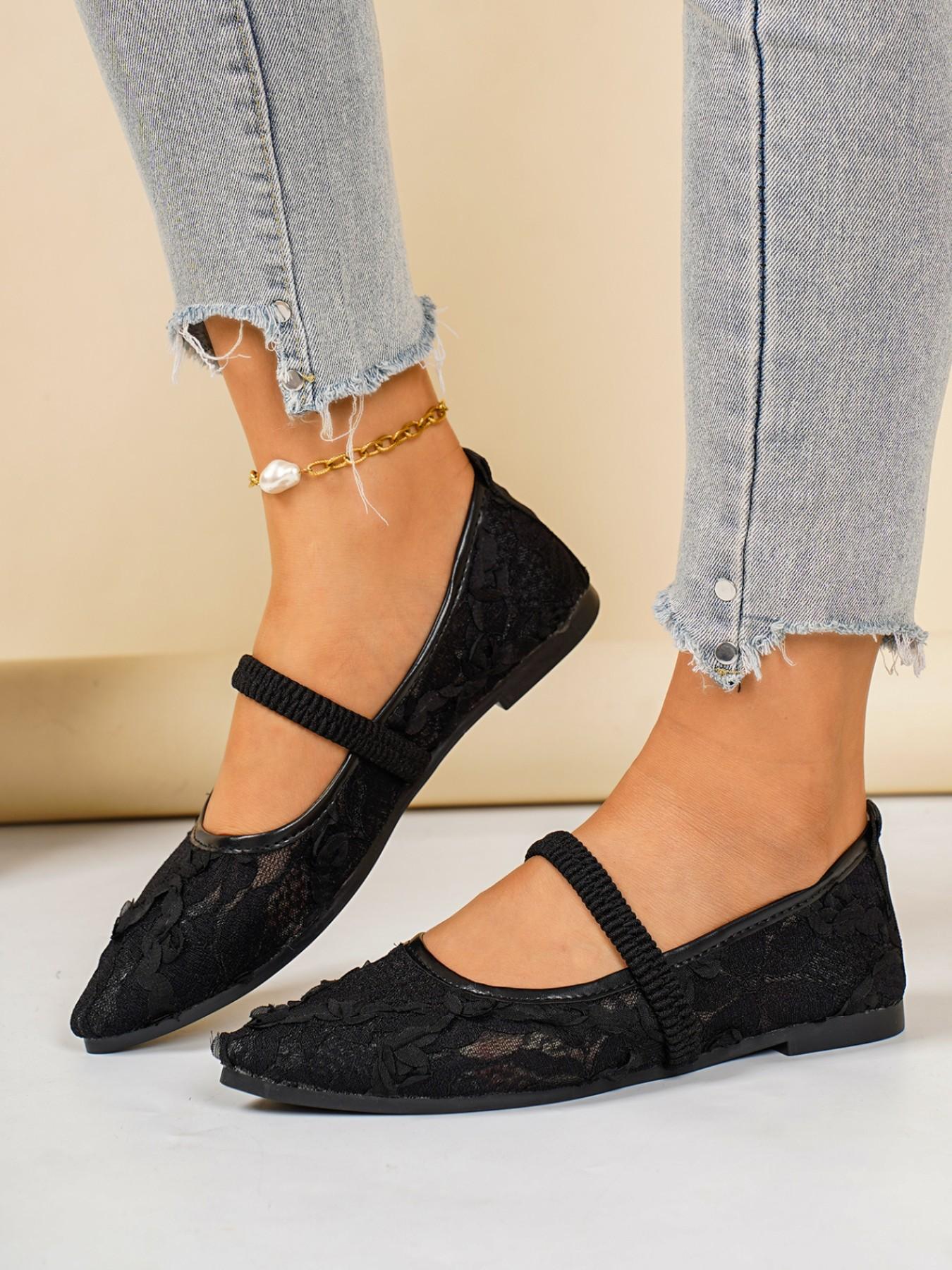 Women's Ballet Flat Shoes, Bowknot Decoration, Floral Embroidery, Breathable Mesh Upper, Square Toe, Summer Mary Jane Shoes