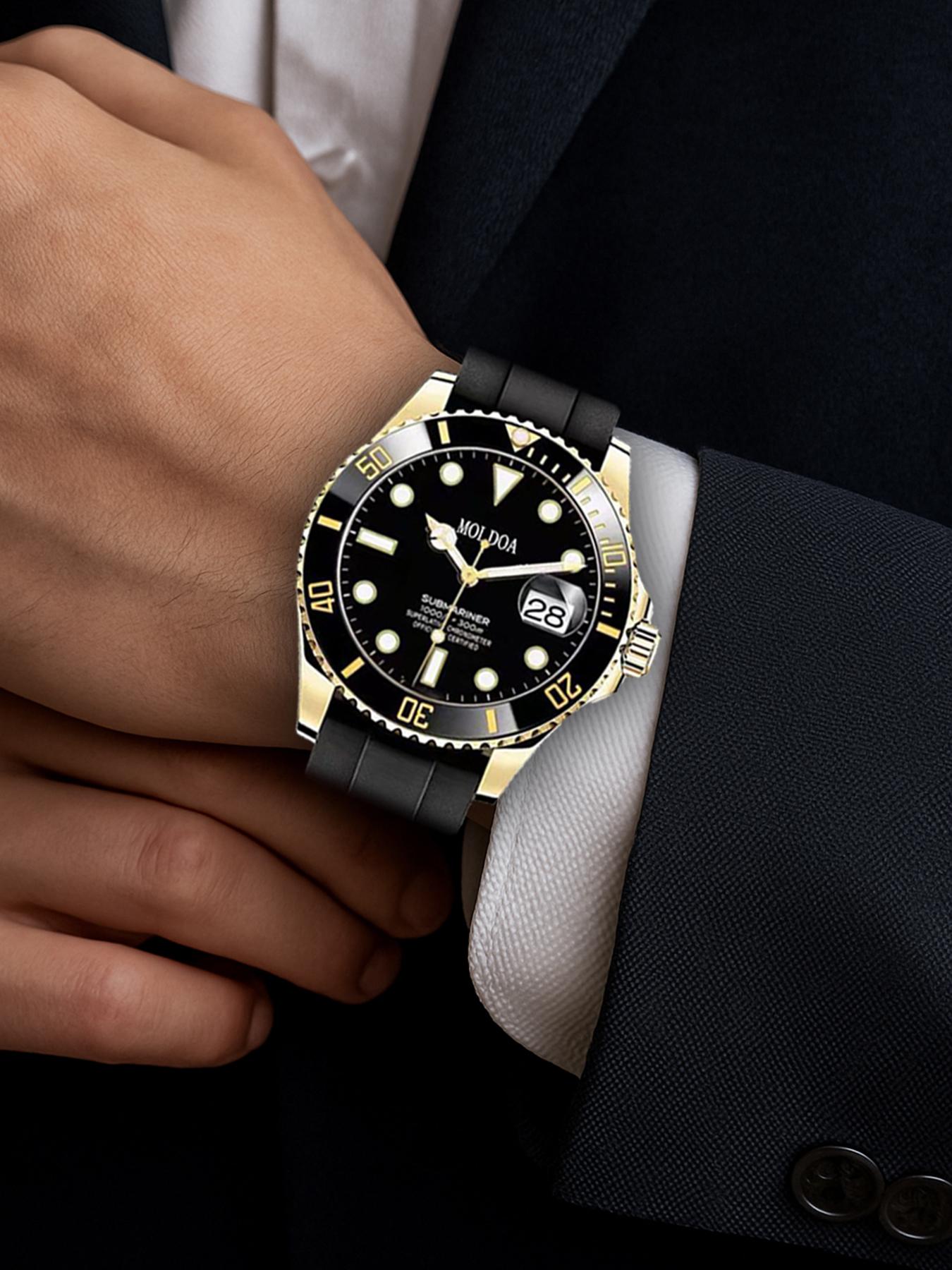 A men's black silicone strap with a niche high-end feel, high-end Korean casual quartz watch, Analog Display, Quartz Movement, Black Silicone Band