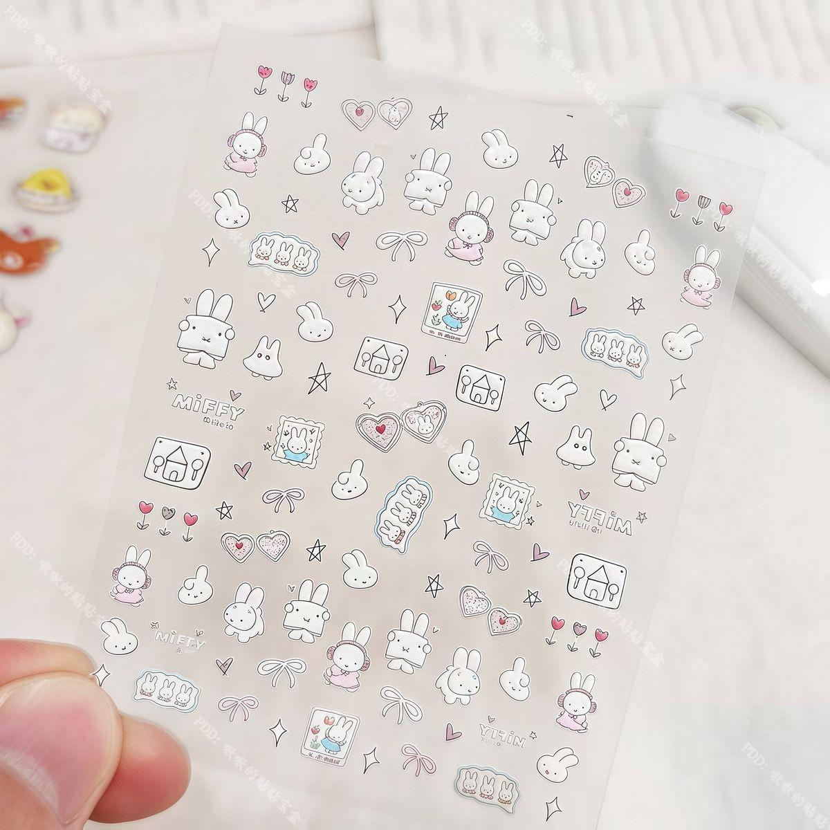 Cute Miffy 3D Nail Stickers Kawaii Glass Camera Nail Stickers Decoration Anime Printing Stickers Holiday Surprise Gifts