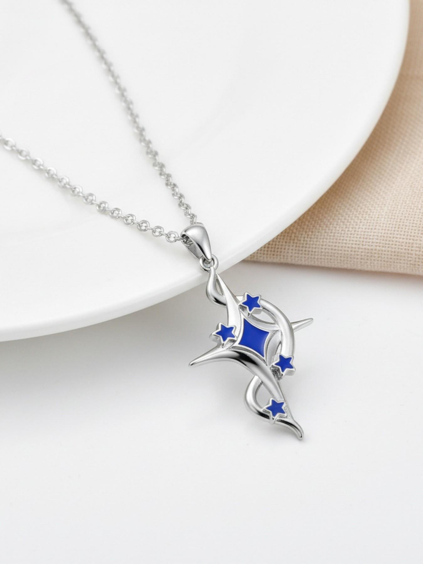 Silver Arc Star Whisper · Blue Glow Elegant cross necklace with surprise double-door preserved rose jewelry gift box. Perfect for birthdays, Mother's Day, Valentine's Day and all festive gifting.
