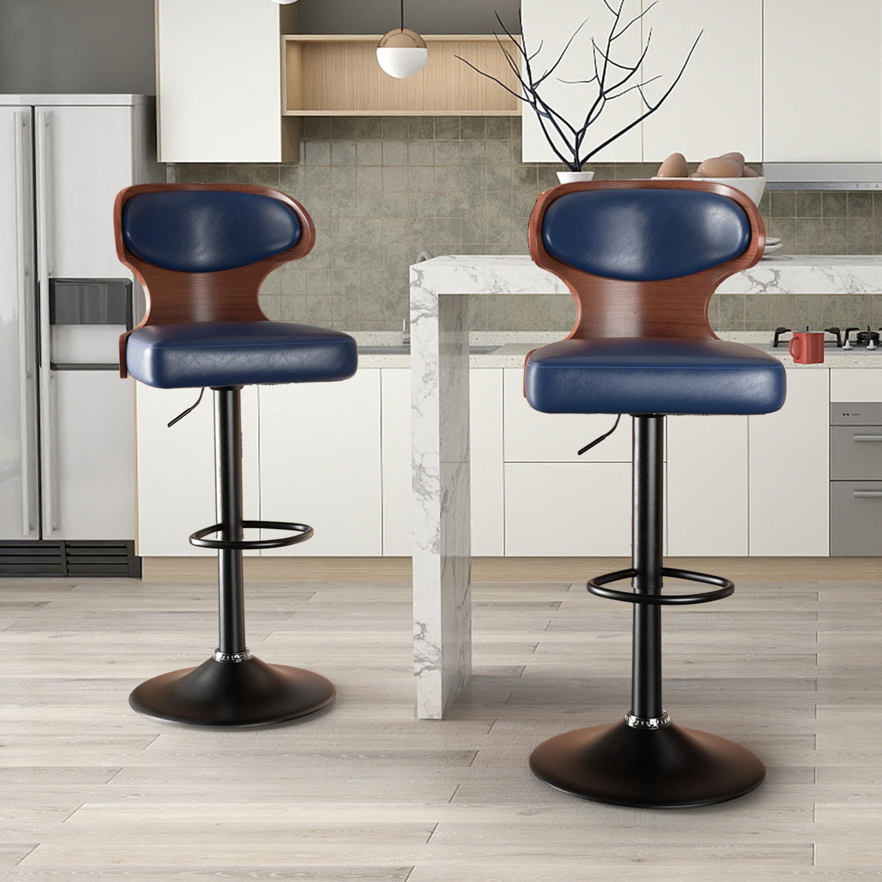 Bar Stools Seat Adjustable Height 24.5-33.5IN - Bentwood Swivel Barstools with Back & Footrest - PU Leather Upholstered Bar Chair for Bar, Kitchen, Dining Room