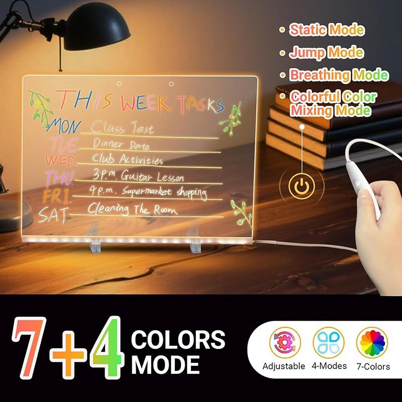 LED Light Drawing Board, Rechargeable LED Drawing Tablet, 13.8x10 Inch Night Lamp, 4 Modes & 7 Colors, Kids Gift, Enlightenment Drawing Board