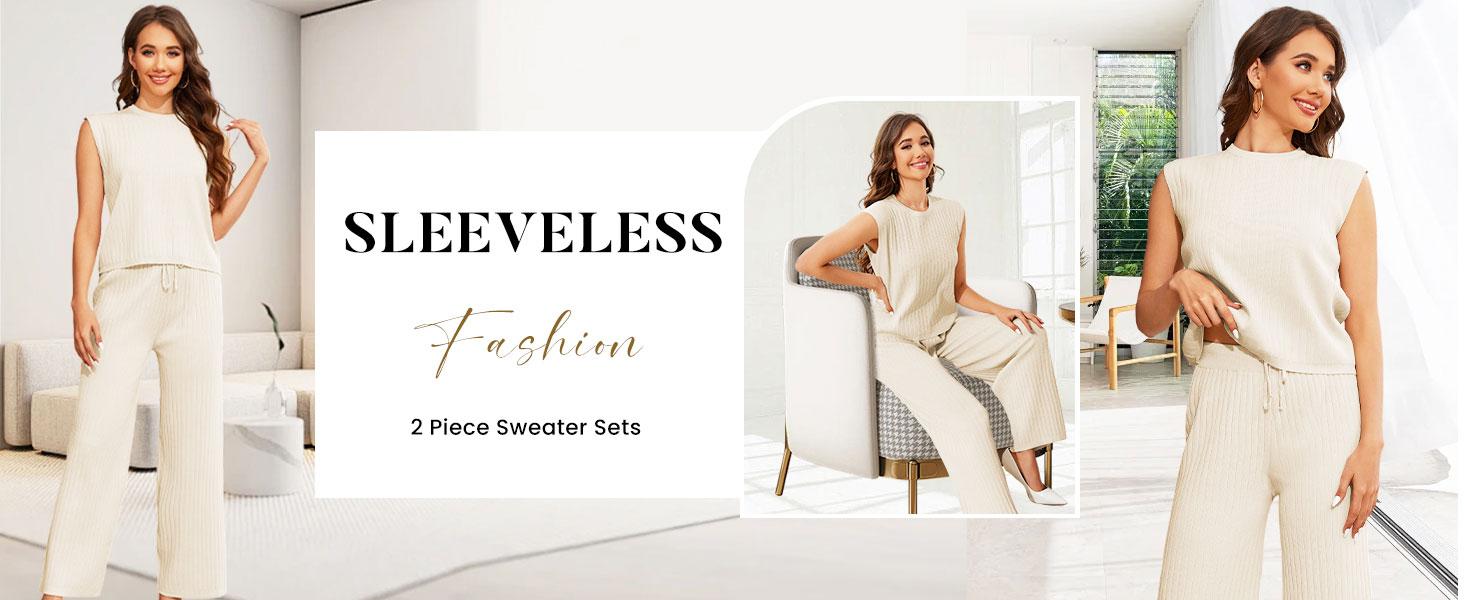 Tanming Women's 2 Piece Outfits Sweater Sets Knit Sleeveless Pullover Tops High Waist Pants Lounge Sets Tracksuits FallFreshness