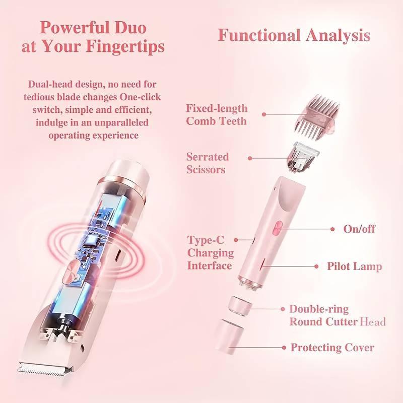 Women's Electric Shaver Dual Head Rechargeable TrimmeStainless Steel Blades, Wet & Dry Use, Portable GroomingTool for Face, Armpits, Legs