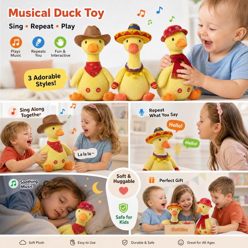 Talking duck Toy, Repeats Voice, Dancing Singing Plush Toy, LED Musical Toy for Babies Kids Gift outdoorfun