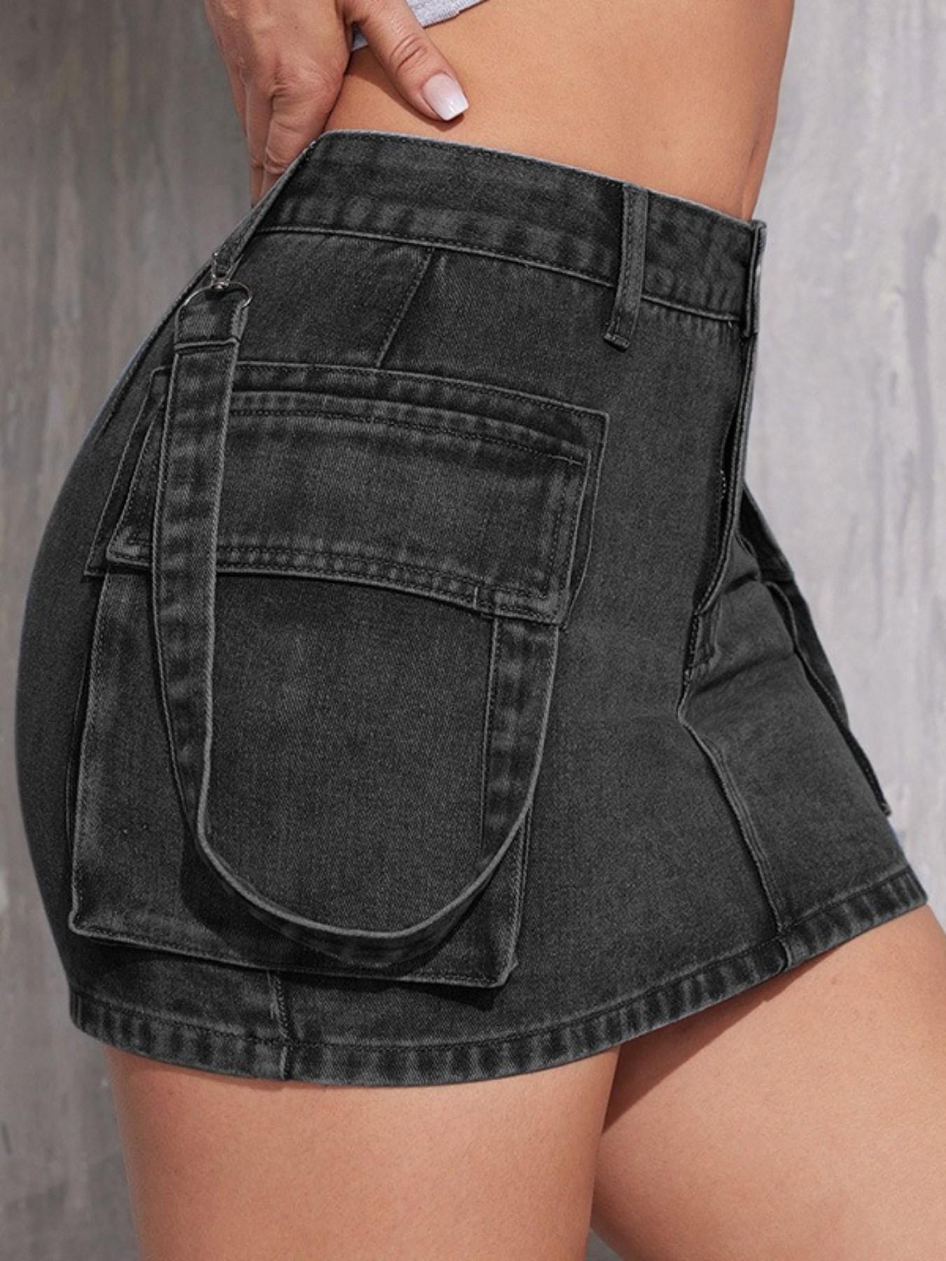 Women's High Waist Y2K Denim Mini Skirt, Dual Pockets, American Style, Multi-Color, Trendy Backless Design, Perfect for Casual Wear