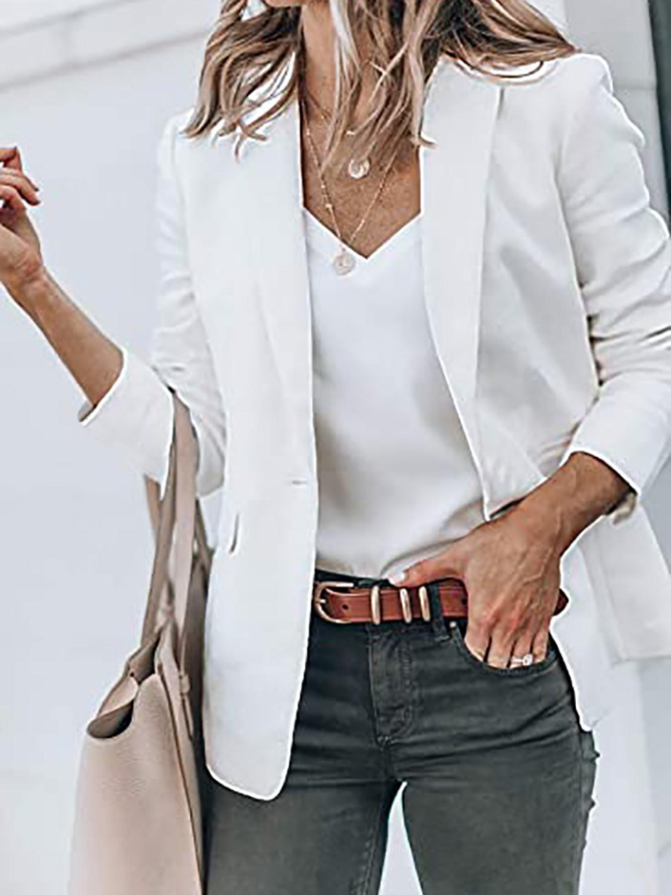 Elegant Women's Long Sleeve Blazer, Solid Color Suit Jacket, Single Button Design, Professional Style Outerwear, Perfect for Office Wear