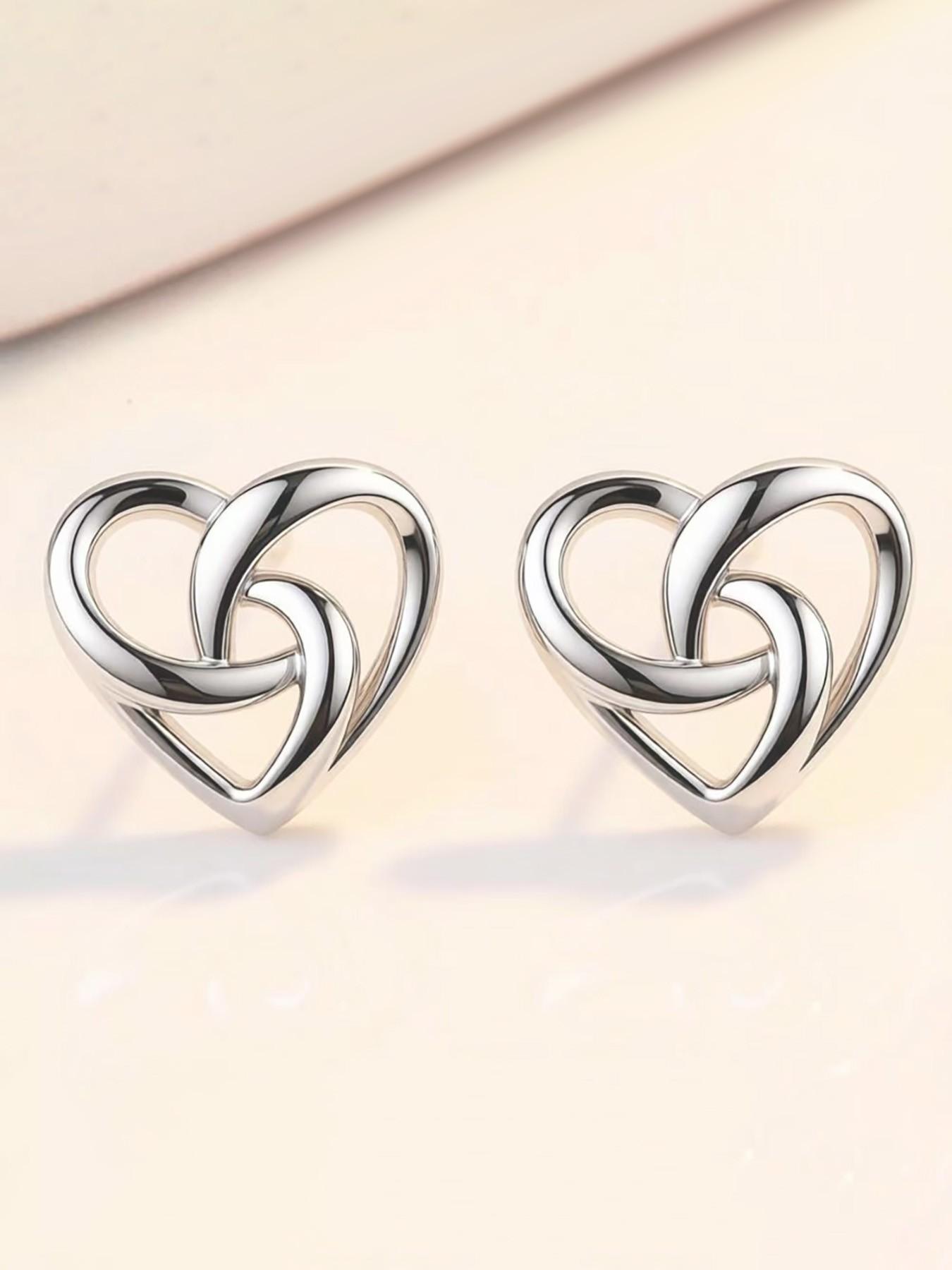 Women's Elegant Heart Stud Earrings, Fashion Stainless Steel Heart Ear Jewelry, Minimalist Style, Lightweight Comfortable, Daily Wear