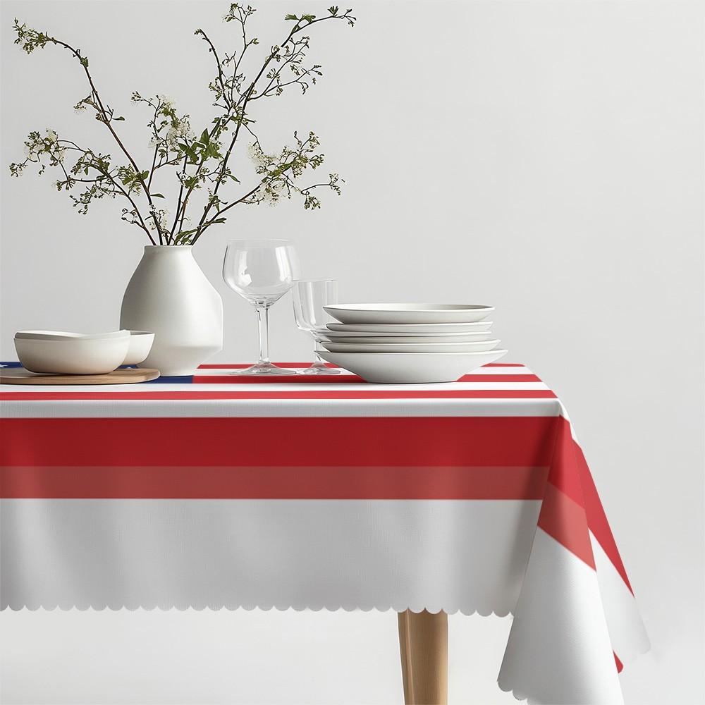 American Flag Pattern Rectangular Tablecloth, Polyester, Washable, Waterproof & Oil - Resistant, Multiple Sizes, Perfect for Family, Camping, Wedding, Bachelorette, Graduation, Minimalist Indoor Outdoor Dining & Living Space, Cozy Home Decor