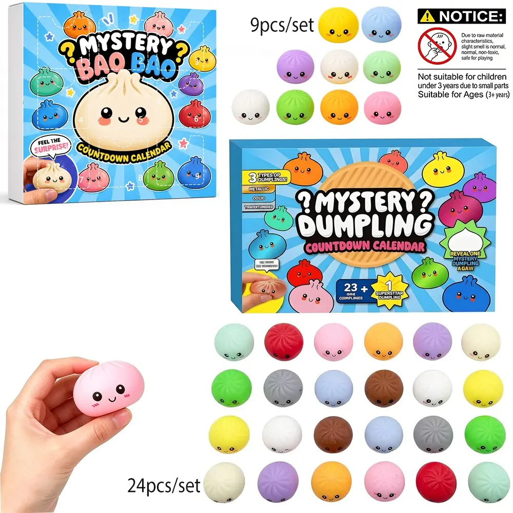 2026 Dumpling Squishy Advent Calendar, 24pcs Mini Funny Bao Bun, Mystery Countdown Box, Stress Relief Sensory Fidget, Random Surprise Gifts for Adults & Teens