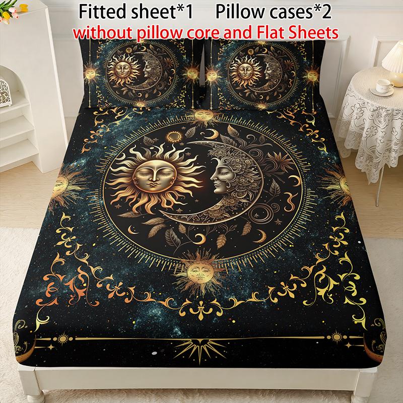 [Spring Glow Up] 3-piece multi-pattern fitted sheet set (fitted sheet*1 +Pillow cases*2),deep pocket 15 inches machine washable,low allergenic,high quality mattress protector for bedrooms,dorm rooms,HD printed all-season room decoration Reversible