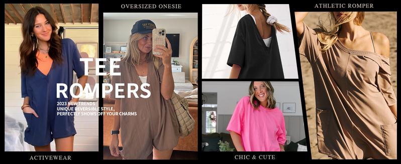 SCUSTY Womens Short Sleeve Oversized Athletic Rompers Reversible Workout Overalls Hot Shot Tee Romper Onesie Activewear