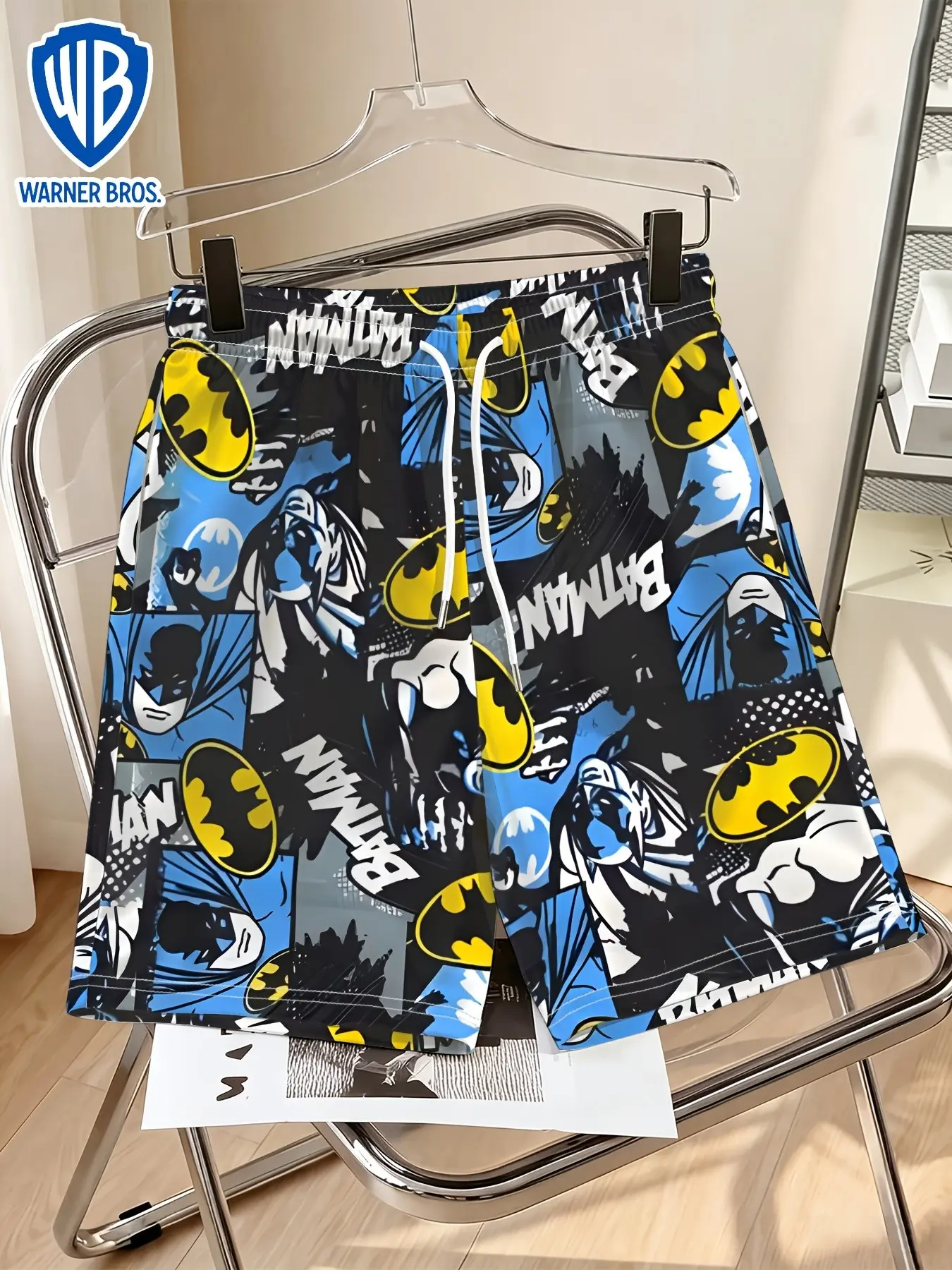 Warner Bros Batman Print Pocket Shorts, Unisex Casual Fitted Design, All over Print Pattern, Ideal for Holidays & Pool Use