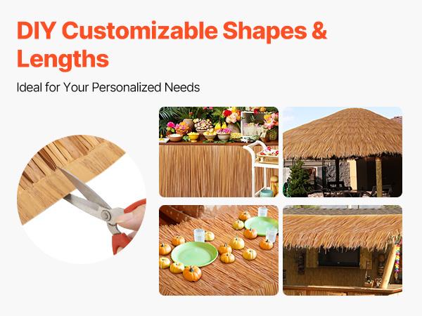 VEVOR Artificial Thatch Grass Roof, 1.3x3.2 ft Mexican Style Tiki Bar Hut Skirt Thatch Roofing Roll, Waterproof Fire-Resistant, Palapa Duck Blind Grass for Patio Pool Beach Hawaiian Party Dcor