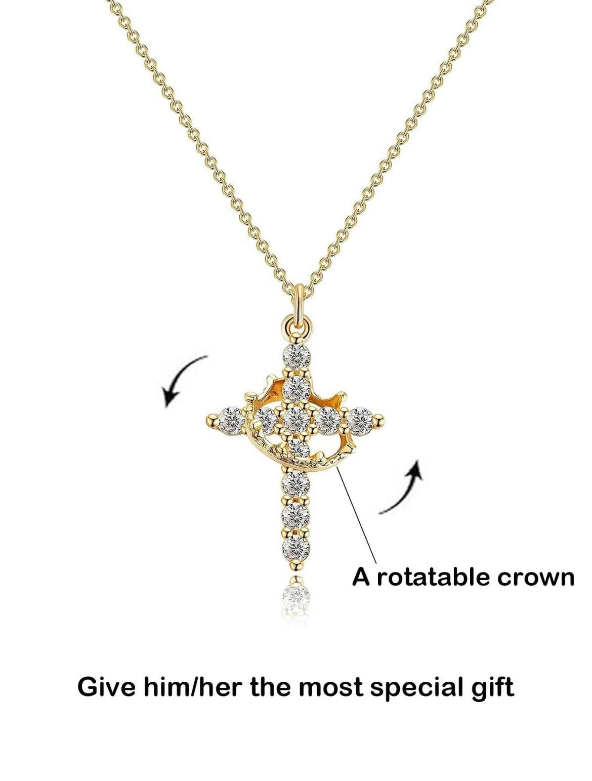 Tewiky Simple Crown & Cross Pendant Choker Easter Necklace for Women & Men & Girls Pretty Crown Cross Necklace For Daily Party Clothing Decor Trendy All-match & Exquisite Jewelry gift For Summer dealsforyoudays Zirconia Chain For Easter gifts