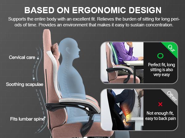 GTPLAYER Gaming Chair, Technical Fabric Office Chair with Pocket Spring Cushion, Linkage Armrests and Footrest, High Back Ergonomic Computer Chair