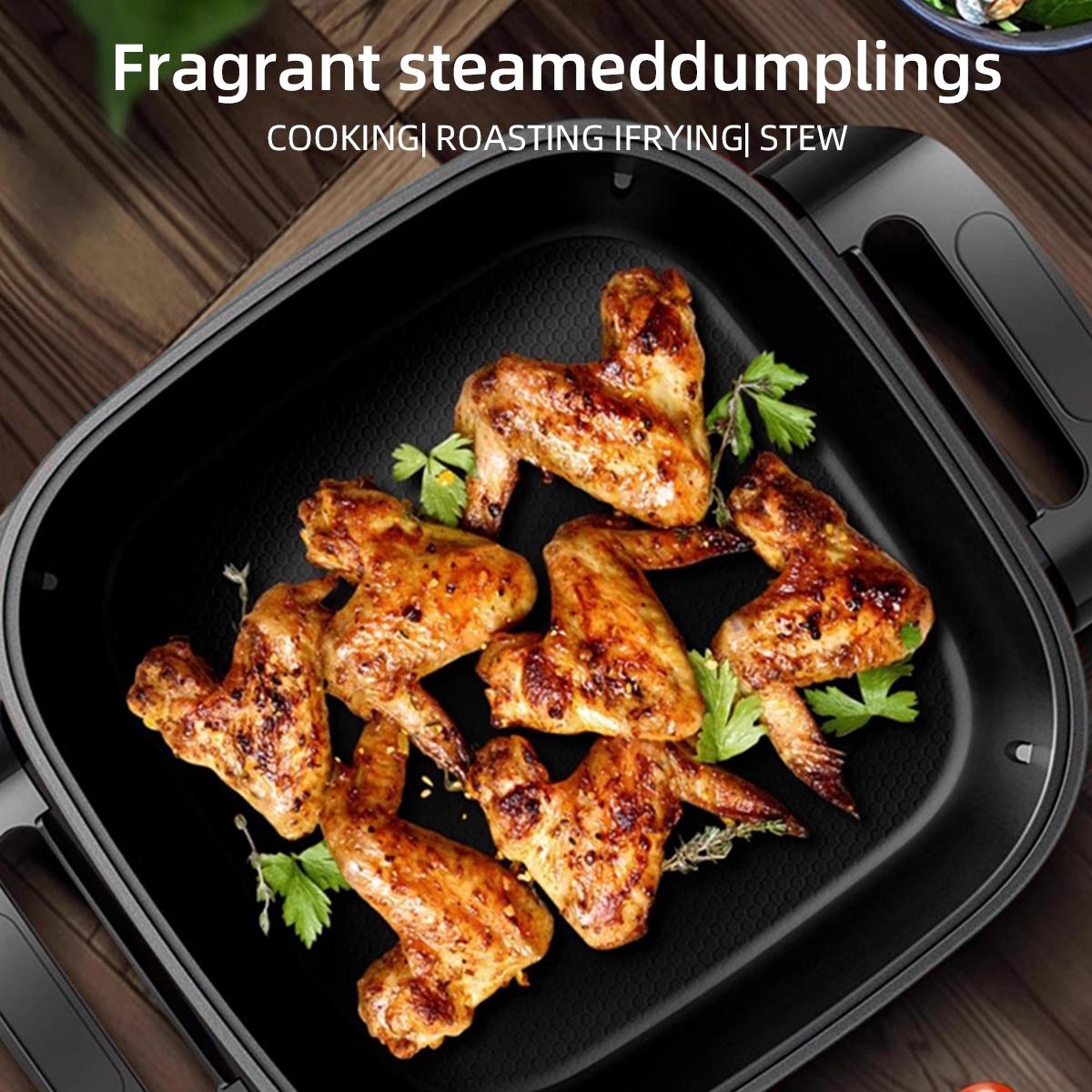 Electric Frying Pan - 6L Large Capacity Non-Stick Cooking Pot, Household & Kitchen Appliances, Stand-Up Glass Lid, 3 Heat Levels, Heat-Resistant Handle, 1500W Multifunctional Cooker, Black