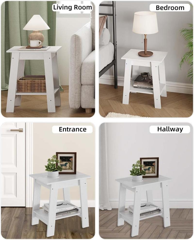 1-Piece Side Table Set with 2-Tier Storage Shelf, Narrow Small End Tables for Bedroom, Living Room, Entryway, Space-Saving Rustic Design 1-Piece Side Table Set with 2-Tier Storage Shelf, Narrow Small End Tables for Bedroom, Living Room, Entryway, Space-Saving Rustic Design