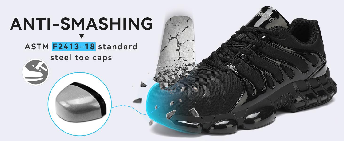 Men's Steel Toe Shoes Sturdy Work Shoes Lightweight Steel Toe Athletic Shoes Safety Shoes Puncture Resistant Composite Toe Outdoorfun