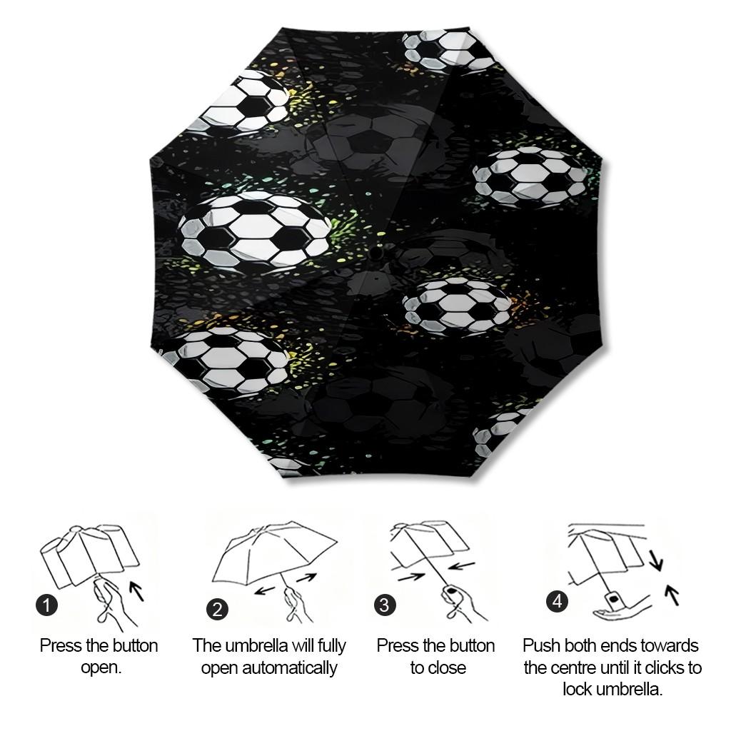 Football Field Pattern Umbrella, Automatic Folding, Sun Protection, Durable 8-Rib, Outdoor Use, Great Gift, World Cup Umbrella