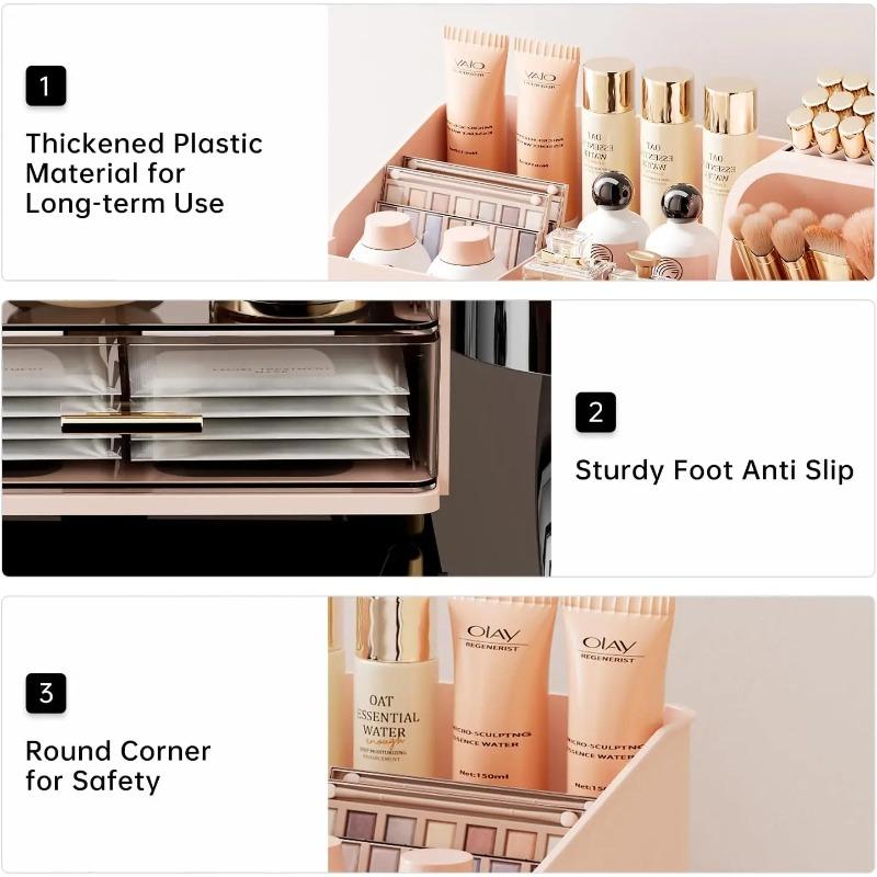 Large Capacity Makeup Storage Box, Makeup Brush, Lipstick, Eyebrow Pencil, Pocket Mirror, Desktop Makeup Organizer for Home & Travel, Cosmetics Organizer Storage, Makeup Brushes Organizer, Accessory Drawer, Gift, jewelry organizer