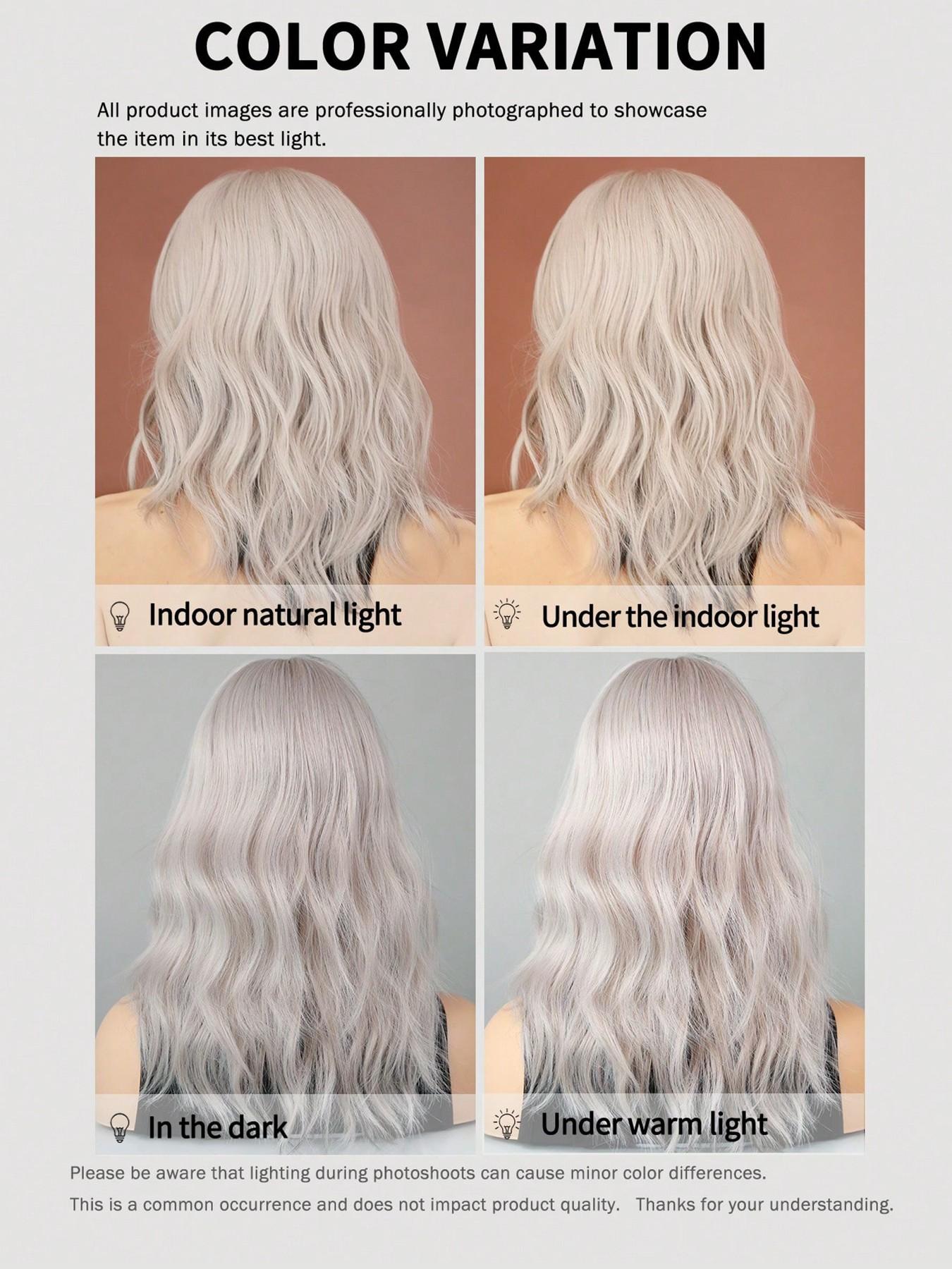 Two Tone Wig Silver Ash Pink Curly Wigs For Women 16 Inch Shoulder Length Wavy Wig With Bangs Synthetic Heat Resistant Fiber Beautiful Fluffy Wigs For Girls Daily Party Cosplay Use Beginner Birthday Gifts Synthetic Wavy Hairstyle ( Black Highlight Hair )