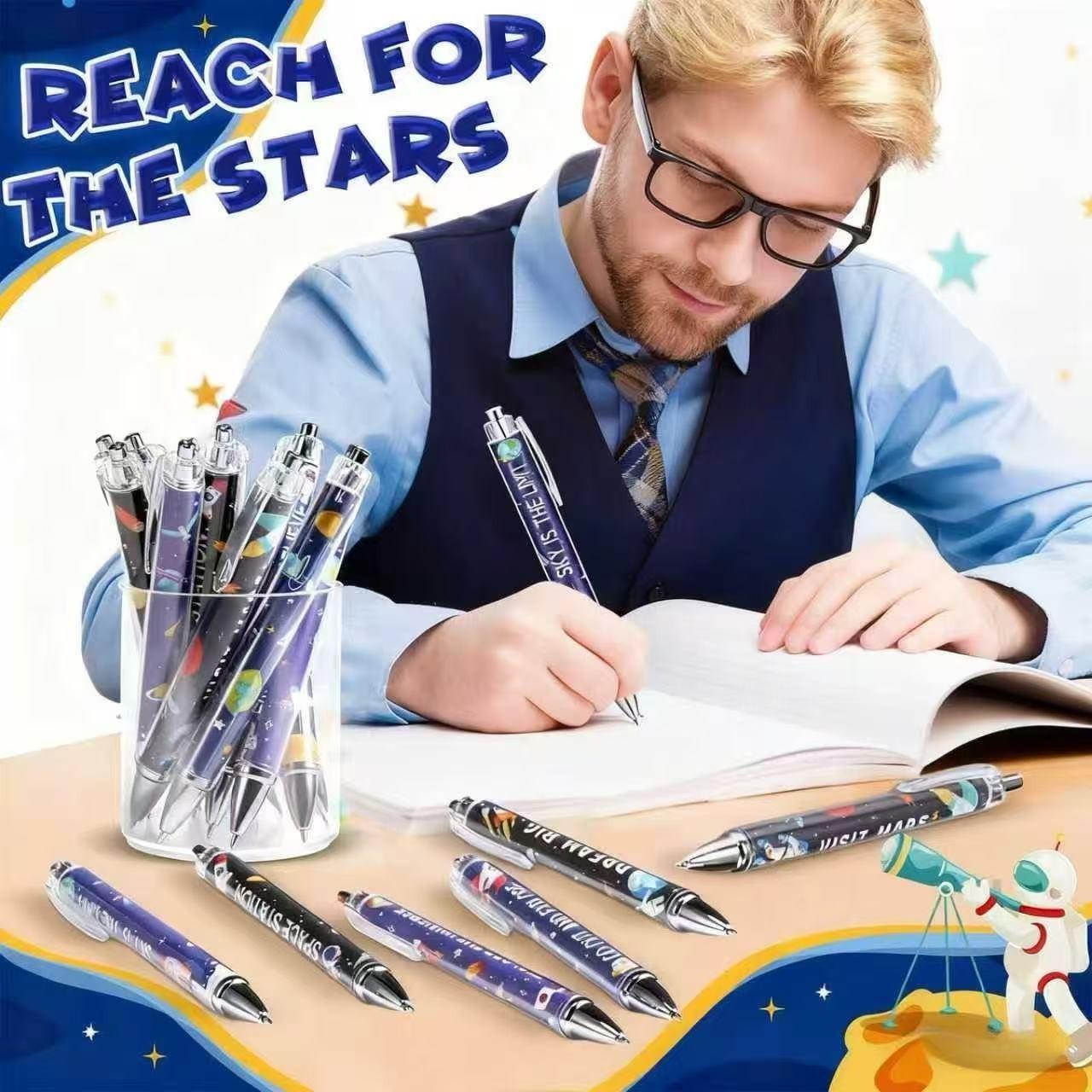 12 Pcs Space Ballpoint Pens, Astronaut Pens, Bulk Galaxy Retractable Ballpoint Pens, Starry Sky Gel Pens, Smooth Writing Pen for Solar System Planets Party Favors, School Classroom Office Supplies