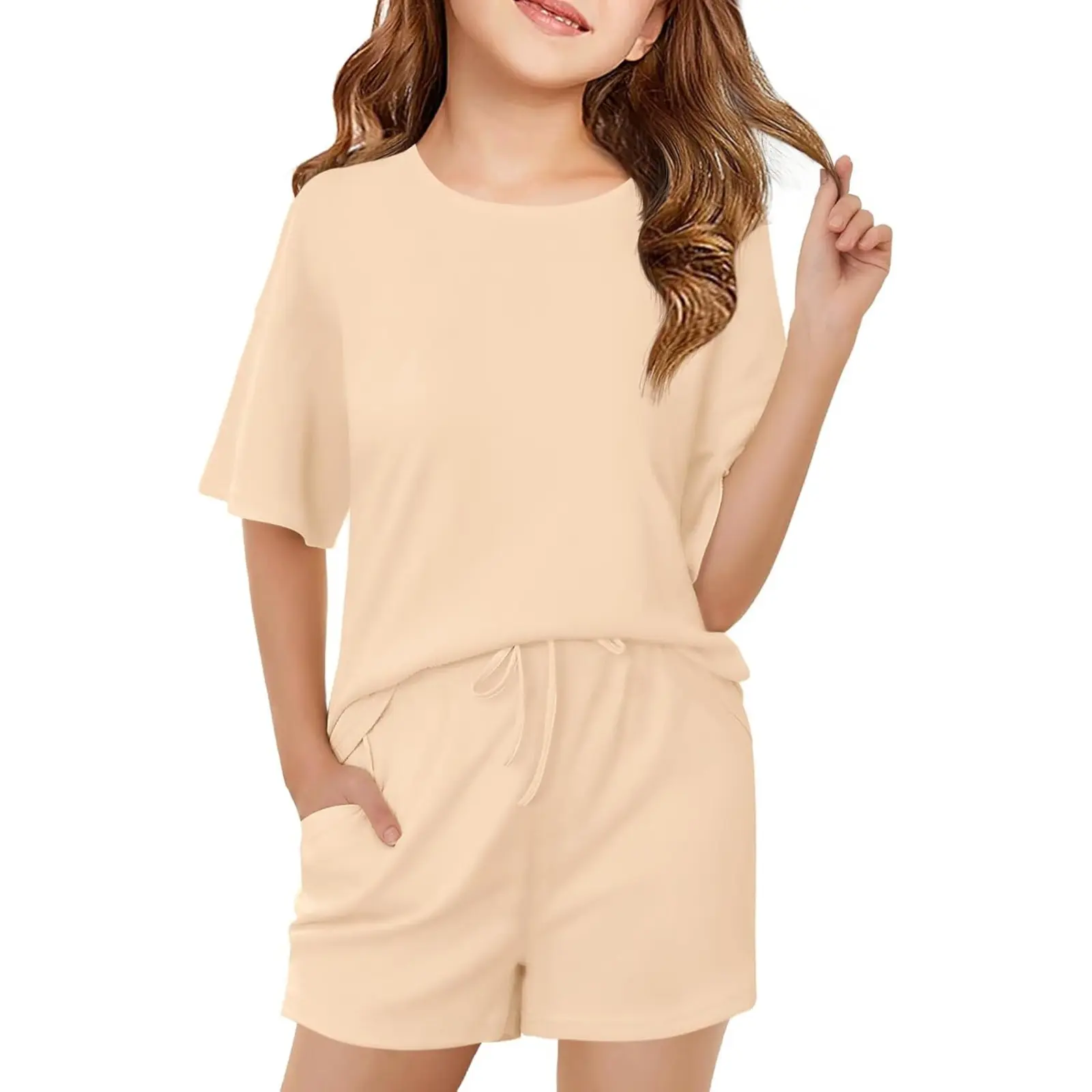 Haloumoning Girls Summer 2 Piece Outfits Kids Oversized Clothing Sets | girls summer outfits,girls short sets, Drawstring Waist, wirh Pockets