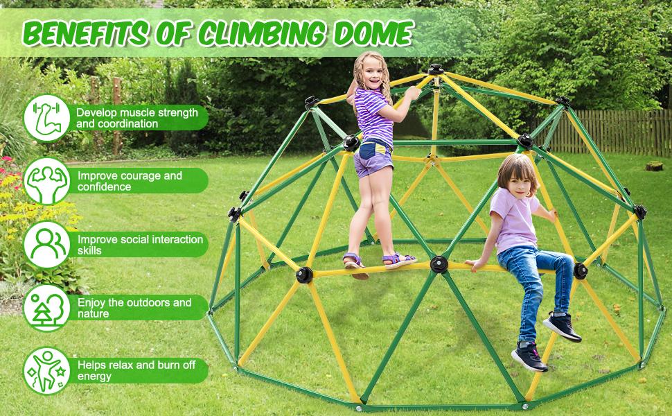 Bearbro 6FT/10FT Dome Climber, Jungle Gym for Kids 3-5 Year Outdoor Play Center, Supporting 600 lbs Rugged and Interesting Climbing Dome, Yellow and Blue