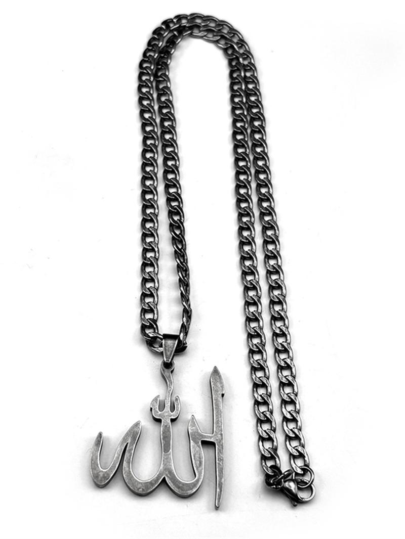 Arabic Allah God Pendant Necklace for Men Women Stainless Steel Gun Black Islamic Muslim Amulet Hip Hop Necklaces Gift