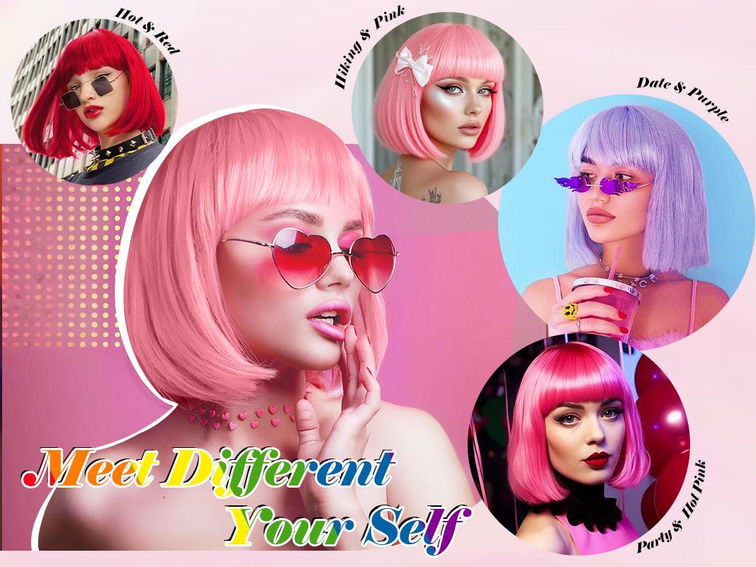 Fxmongyi Short Bob Wig with Bangs 10inch Bob Wig with Realistic Middle Part Synthetic Colorful Cosplay Daily Party Wig for Women