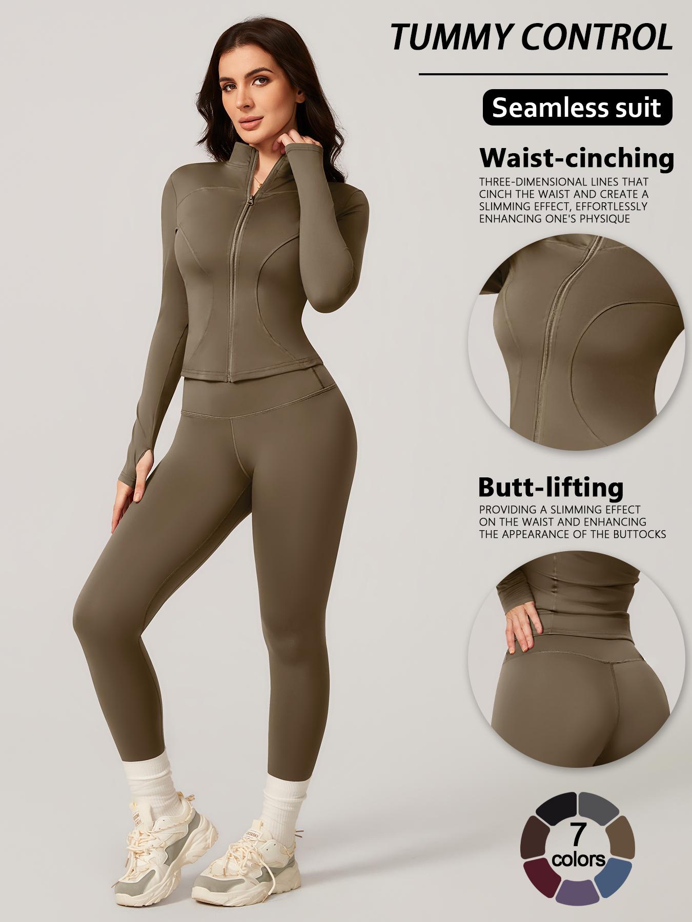 Women's Two-Piece Slim-Fitting Workout Set, Long Sleeve Top and Below-Ankle Sports Pants with Natural Waistline, All-Season Wearable Comfort Tracksuit Set, Stretchy Suit Set